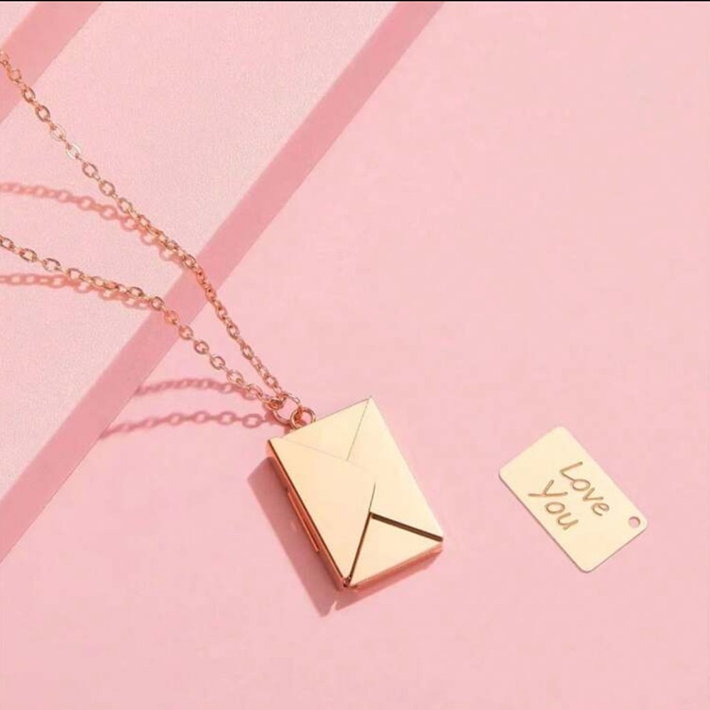 Gold Tone Envelope Pendant‎ Necklace